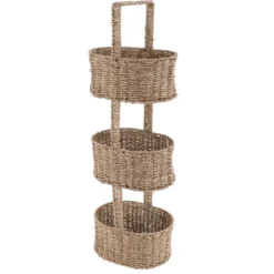ETAGERE 3 PANIERS MATIERE VEGETALE METAL NATUREL