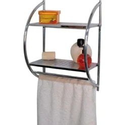 ETAGERE MURALE 2 ETAGES ET PORTE SERVIETTES   CHROME