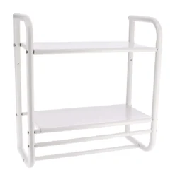 ETAGERE MURALE 2 ETAGES ET PORTE SERVIETTES 2 BARRES BLANC
