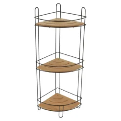 ETAGERE ANGLE FIL METAL BAMBOU 3 NIVEAUX NOIR