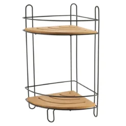 ETAGERE ANGLE FIL METAL BAMBOU 2 NIVEAUX NOIR