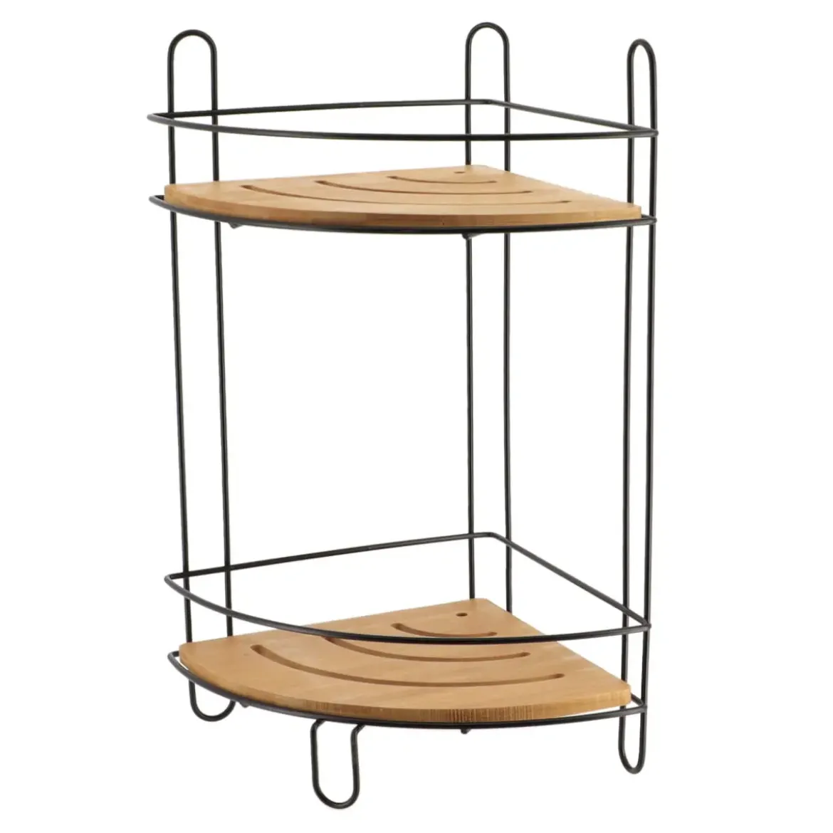 ETAGERE ANGLE FIL METAL BAMBOU 2 NIVEAUX NOIR
