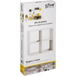 ETAGERE BOIS 4 CASES MIX BLANC