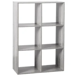 ETAGERE BOIS 6 CASES MIX GRIS