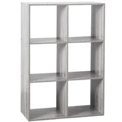 ETAGERE BOIS 6 CASES MIX GRIS
