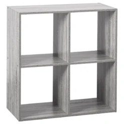 ETAGERE BOIS 4 CASES MIX GRIS