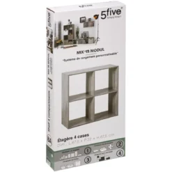 ETAGERE BOIS 4 CASES MIX GRIS