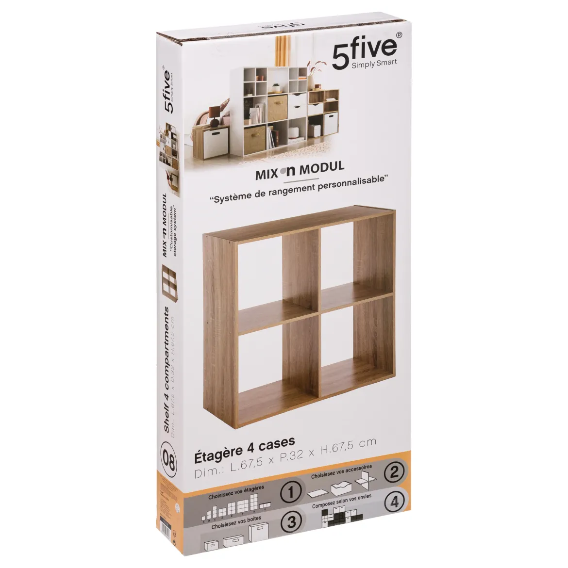 ETAGERE BOIS 4 CASES MIX NATUREL