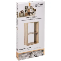 ETAGERE BOIS 2 CASES MIX NATUREL