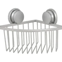 ETAGERE D ANGLE FIL ALUMINIUM SUR VENTOUSES CHROME