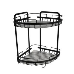 ETAGERE D ANGLE FIL ALUMINIUM 2 NIVEAUX A POSER NOIR