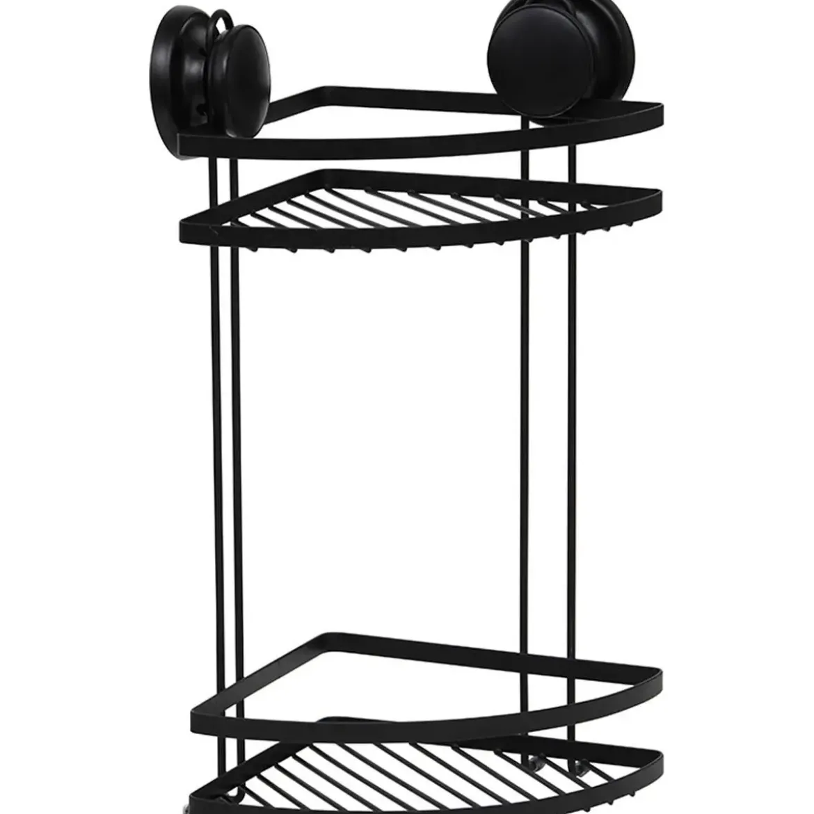ETAGERE D ANGLE FIL METAL 2 NIVEAUX SUR VENTOUSES NOIR