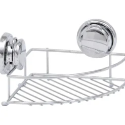 ETAGERE D ANGLE METAL AVEC VENTOUSES   CHROME