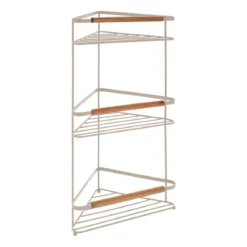 ETAGERE D ANGLE METAL 3 NIVEAUX DECO ACACIA BEIGE
