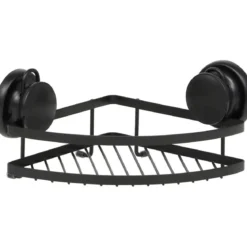 ETAGERE D ANGLE METAL SUR VENTOUSES NOIR