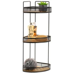 ETAGERE D ANGLE 3 NIVEAUX METAL PLATEAUX BAMBOU NOIR BAMBOU