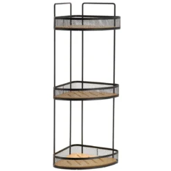 ETAGERE D ANGLE 3 NIVEAUX METAL PLATEAUX BAMBOU NOIR BAMBOU