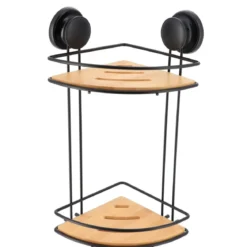ETAGERE D ANGLE SUR VENTOUSE METAL BAMBOU 2 NIVEAUX NOIR