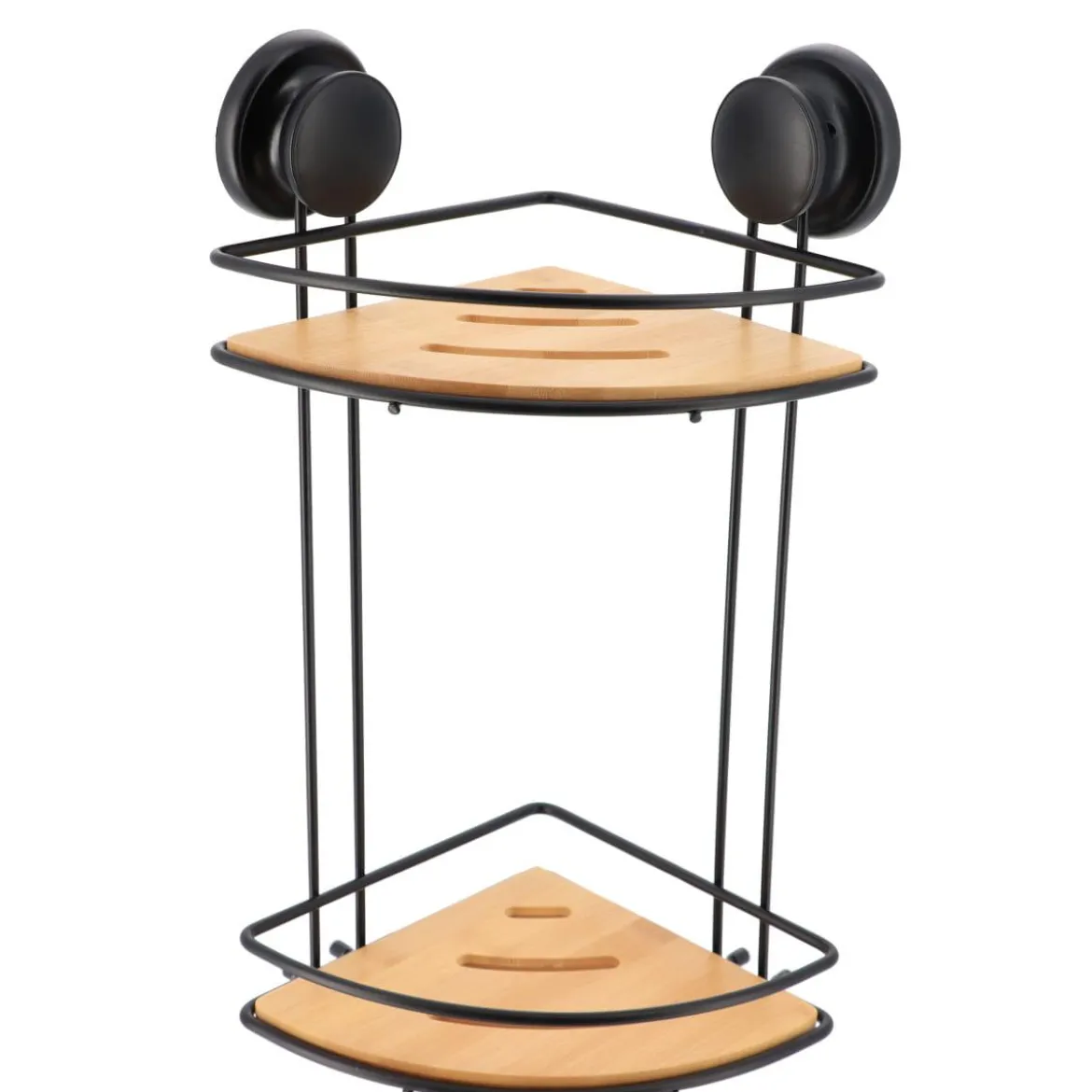 ETAGERE D ANGLE SUR VENTOUSE METAL BAMBOU 2 NIVEAUX NOIR