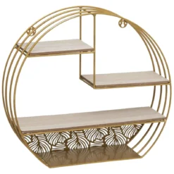 ETAGERE MURALE BOIS METAL ROND GOLD D.39X10.3X36CM