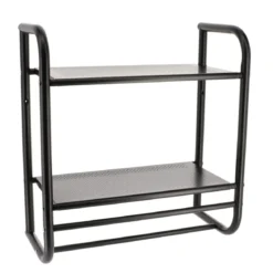 ETAGERE MURALE 2 ETAGES ET PORTE SERVIETTES 2 BARRES NOIR
