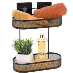 ETAGERE OVALE 2 NIVEAUX METAL PLATEAUX BAMBOU 3M NOIR BAMBOU