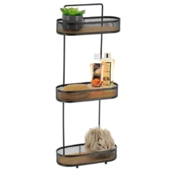 ETAGERE OVALE 3 NIVEAUX METAL PLATEAUX BAMBOU NOIR BAMBOU