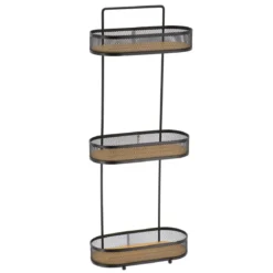 ETAGERE OVALE 3 NIVEAUX METAL PLATEAUX BAMBOU NOIR BAMBOU