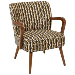 FAUTEUIL AVEC ACCOUDOIRS CHIARA CHENILLE JACQUARD NOIR OCRE
