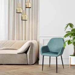 FAUTEUIL GIULIA BLEU CANARD VELOURS COTELE