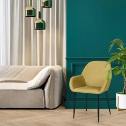 FAUTEUIL GIULIA JAUNE MOUTARDE VELOURS COTELE