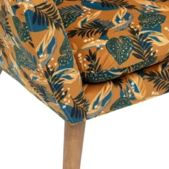 FAUTEUIL SANGO VELOURS IMPRIME FEUILLES OCRES