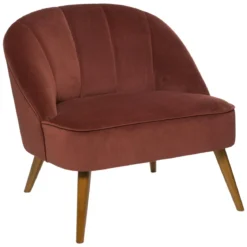 FAUTEUIL VELOURS PIED BOIS NAOVA TERRACOTTA