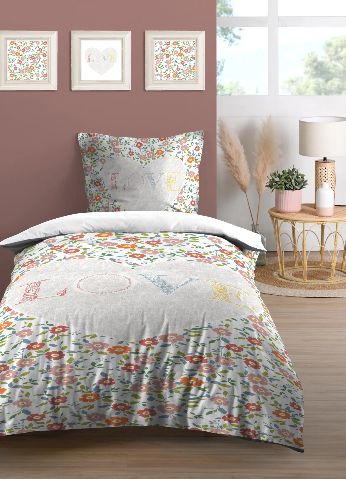 FLEURETTE HOUSSE COUETTE 140X200CM ET TAIES 63X63CM 57 FILS