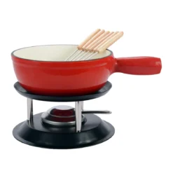 FONDUE POT FONTE EMAILLE AVEC 6 FOURCHETTES