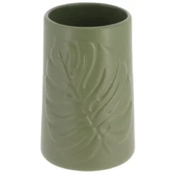 GOBELET GRES ROND DECOR FEUILLE KAKI