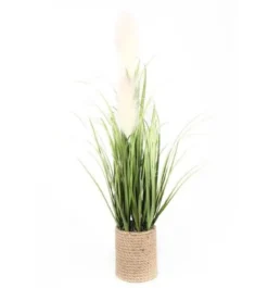 GRAMINEES ET PLUMEAUX POT CORDAGE H.80CM