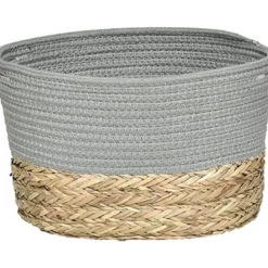 GRANDE CORBEILLE OVALE COTON MATIERE VEGETALE KAKI NATUREL
