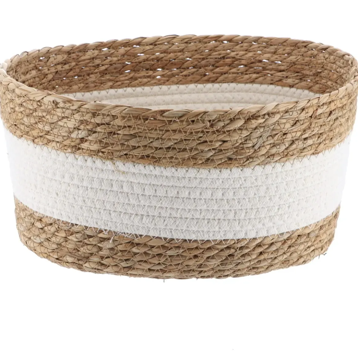 GRANDE PANIER PAILLE ET COTON D.33X23X16CM NATUREL BLANC