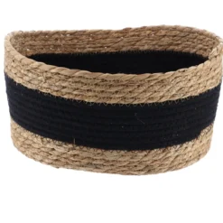 GRANDE PANIER PAILLE ET COTON D.33X23X16CM NATUREL NOIR
