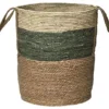 GRANDE PANIERE MATIERE VEGETALE RONDE BLANC VERT NATUREL