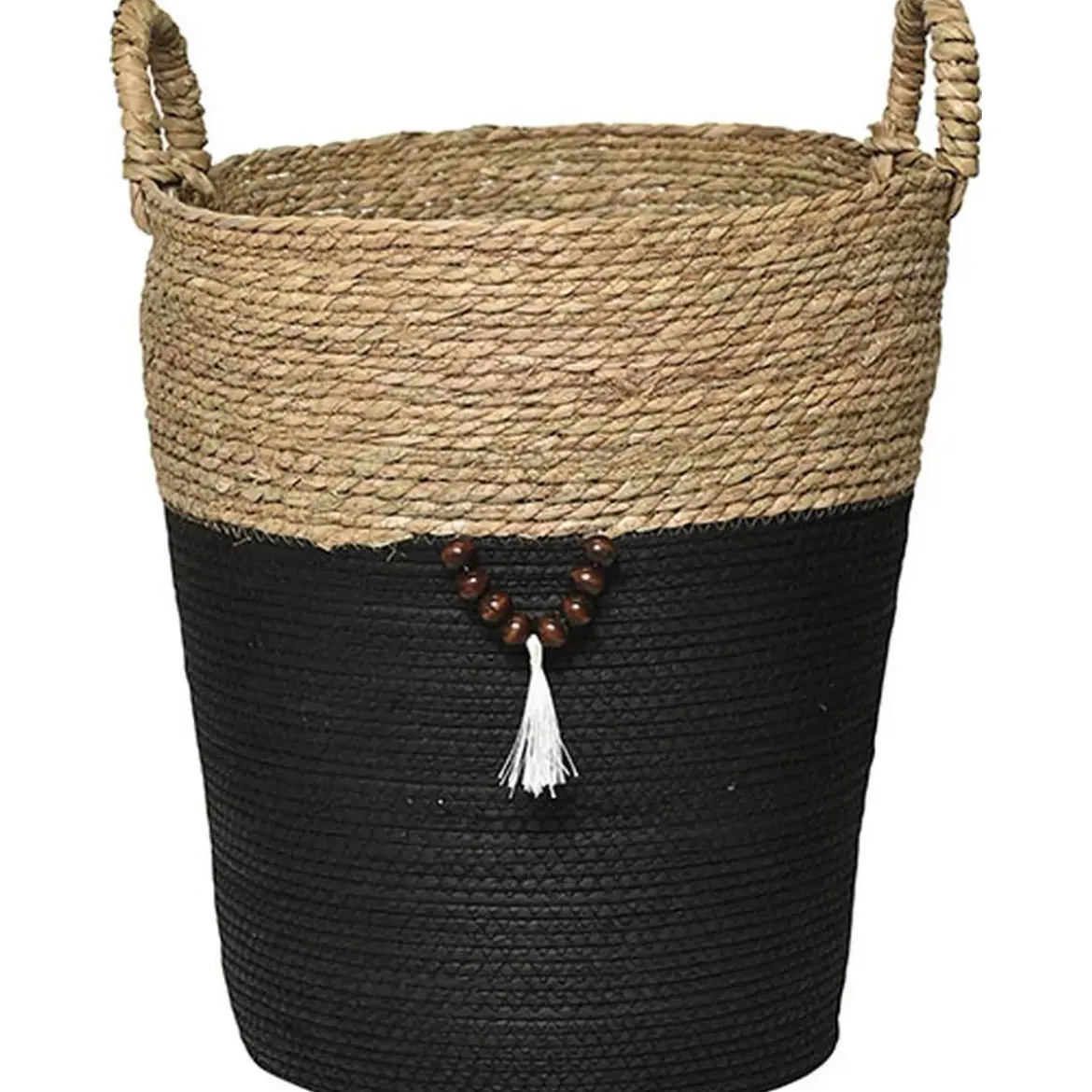 GRANDE PANIERE RONDE DECO NATUREL NOIR