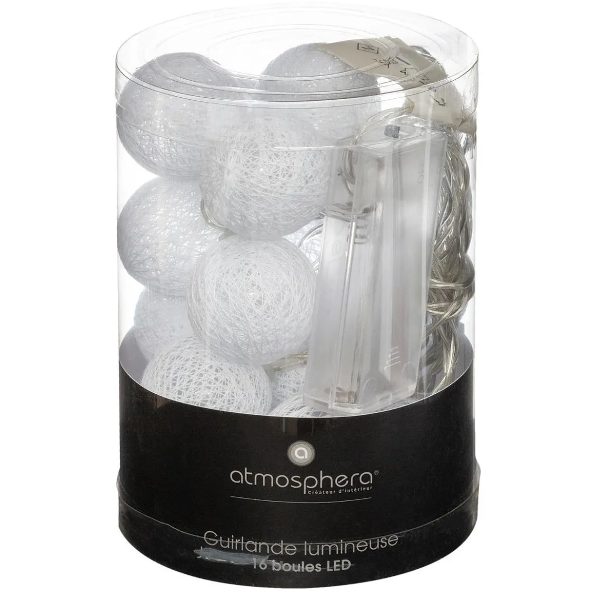 GUIRLANDE LED PILE 16 BOULES BLANC D.3.5CM