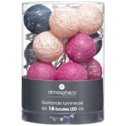 GUIRLANDE LED PILE 16 BOULES SORBET D.3.5CM