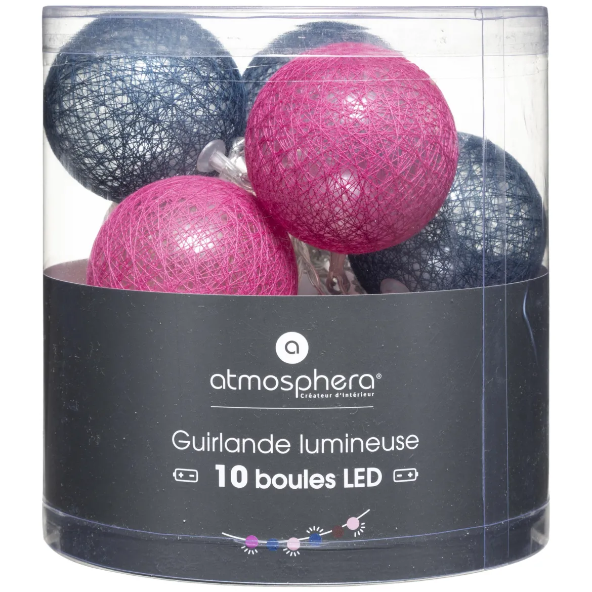 GUIRLANDE LED PILE 10 BOULES SORBET D.6CM
