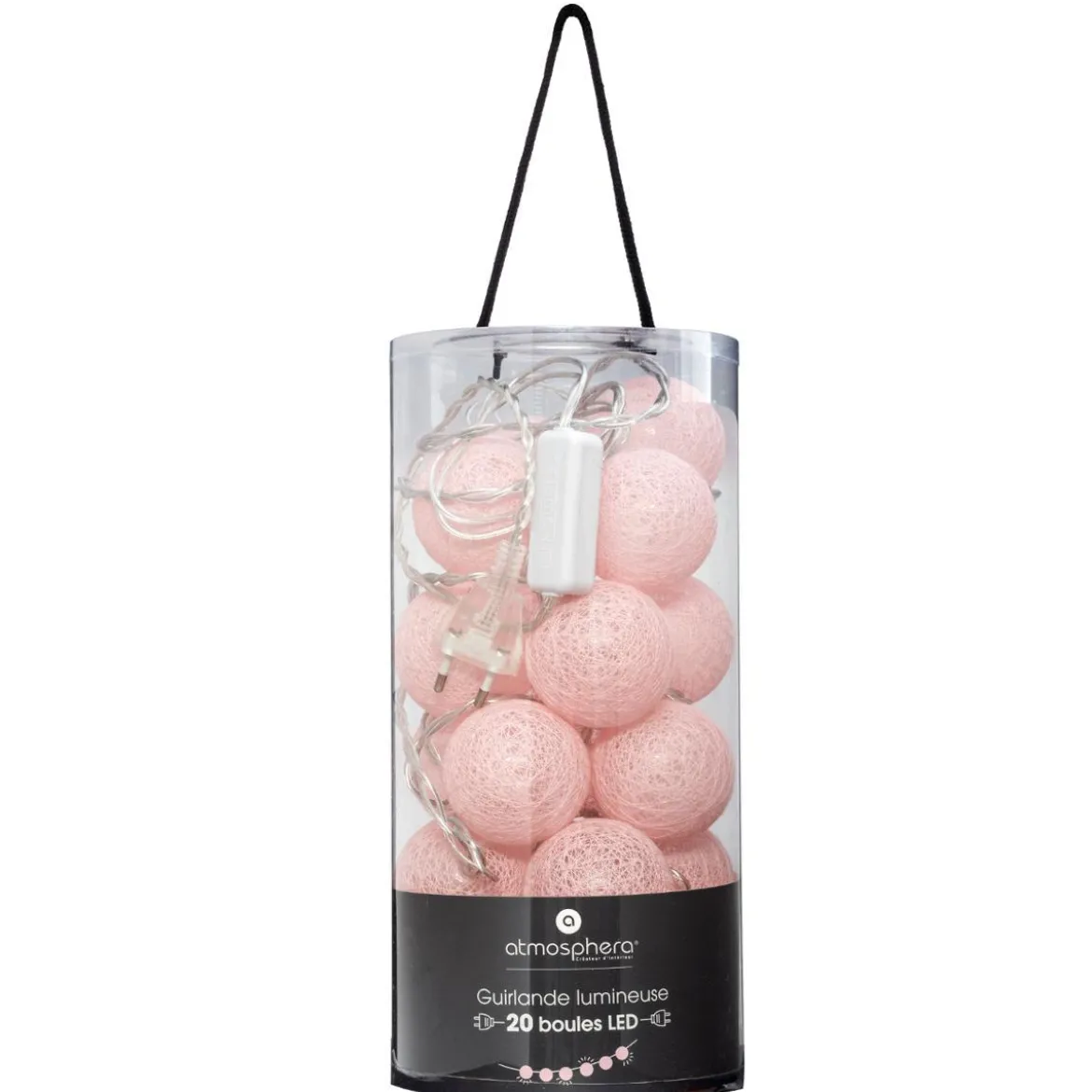 GUIRLANDE LED SECTEUR 20 BOULES ROSE D.6CM