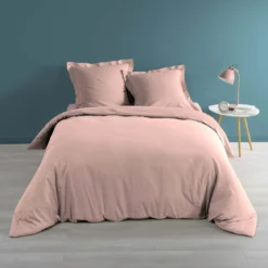 HOUSSE DE COUETTE 260X240CM PERCALE UNI 78 FILS ROSE