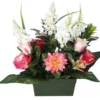 JARDINIERE DELPHINIUMS ROSES GERBERAS