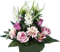 JARDINIERE DELPHINIUMS ROSES GERBERAS