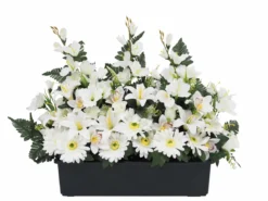JARDINIERE GERBERAS BOUTONS ROSES ET GLAIEULS H.62CM